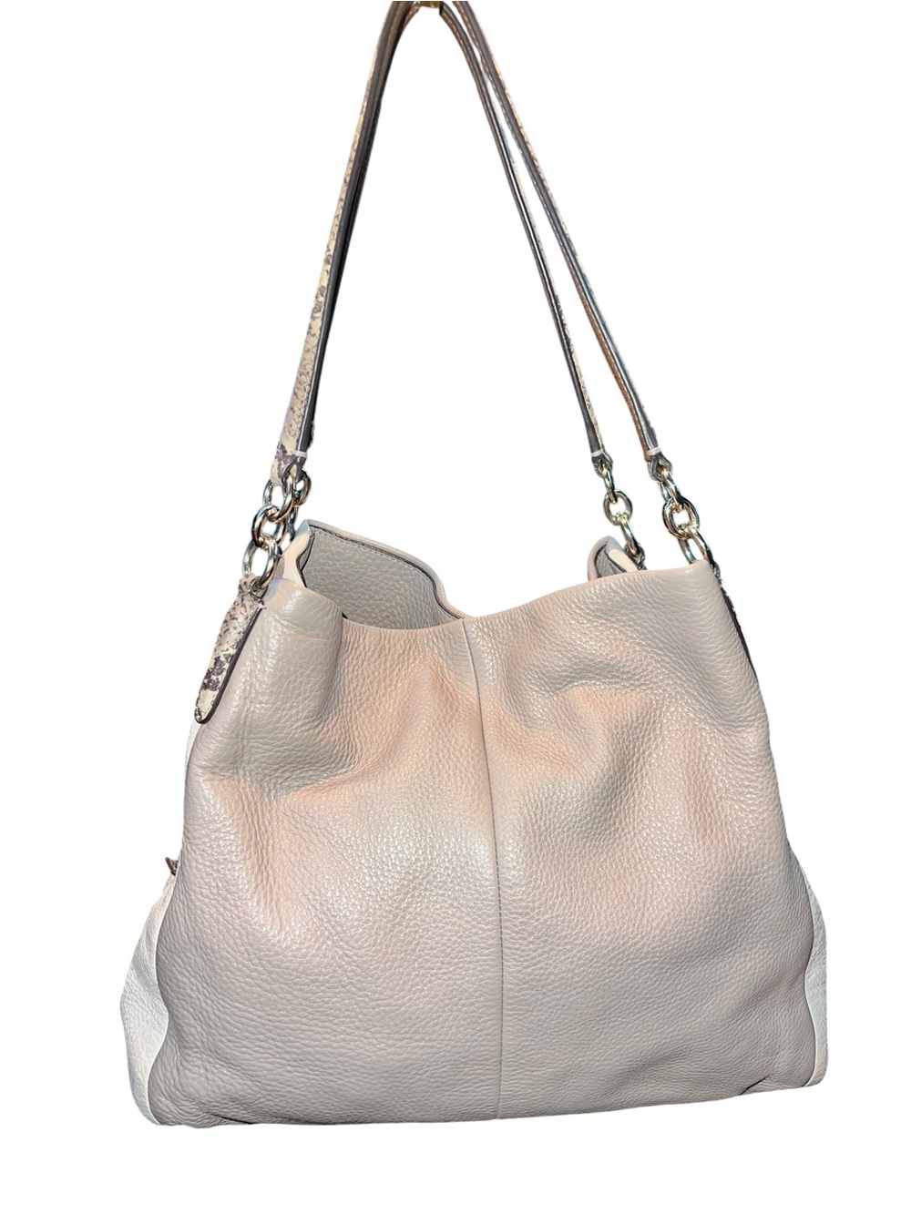 Coach F35893 Leather Madison Phoebe with Snakeskin Straps Beige and Cream w/COA
